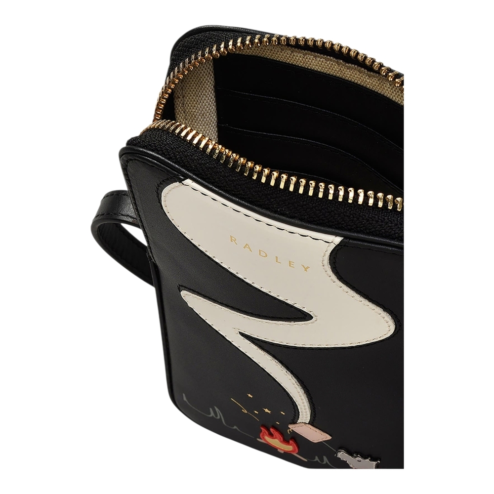 RADLEY LONDON Black Purse Crossbody Bag Scotty Dog Campfire Design Arts - Picture 5 of 15